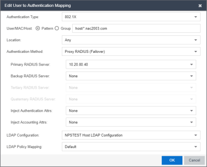 Add User to Authentication Mapping Window