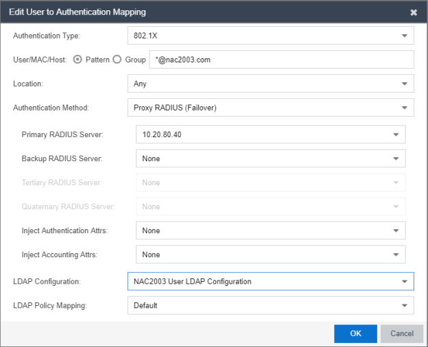 Add User to Authentication Mapping Window