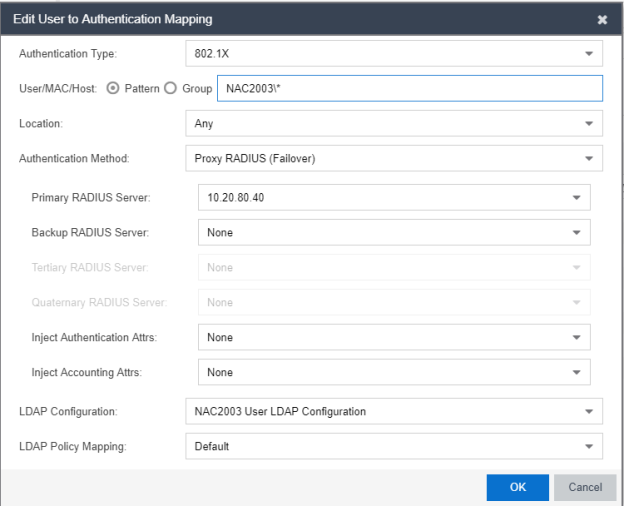 Add User to Authentication Mapping Window