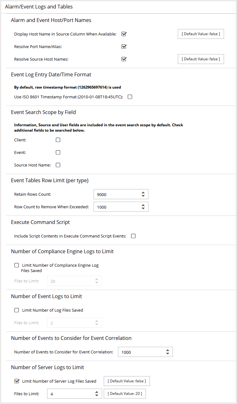 Alarm/Events Logs and Tables