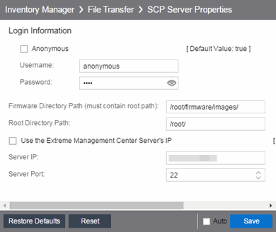 SCP Server Properties Options