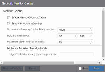 Network Monitor Cache Options