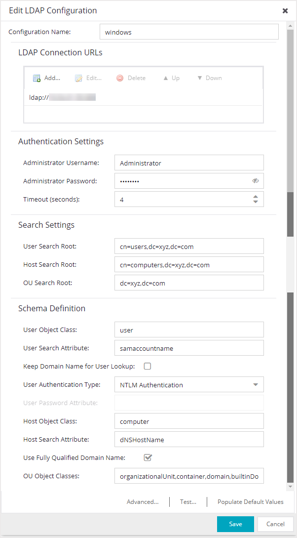 Add or Edit LDAP Configuration Window