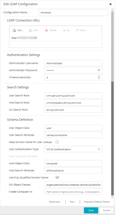 Add or Edit LDAP Configuration Window