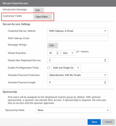 Customize Fiels - Open Editor