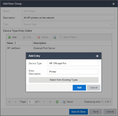 Add Entry window
